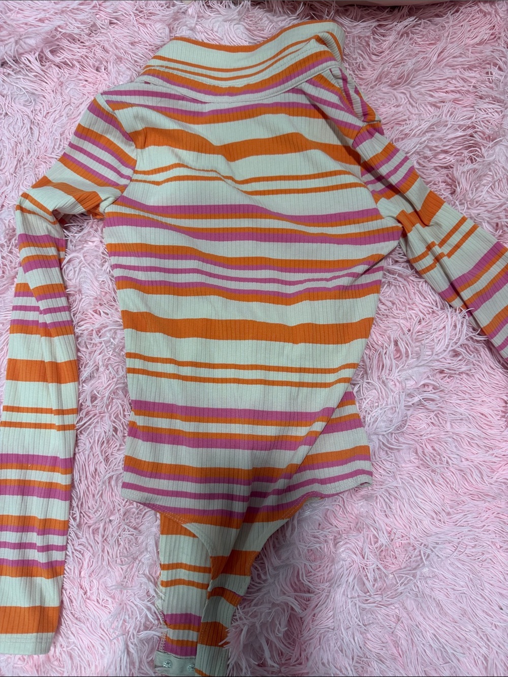 H&M Striped Ribbed Long-Sleeve Bodysuit - Cream, Orange, Pink